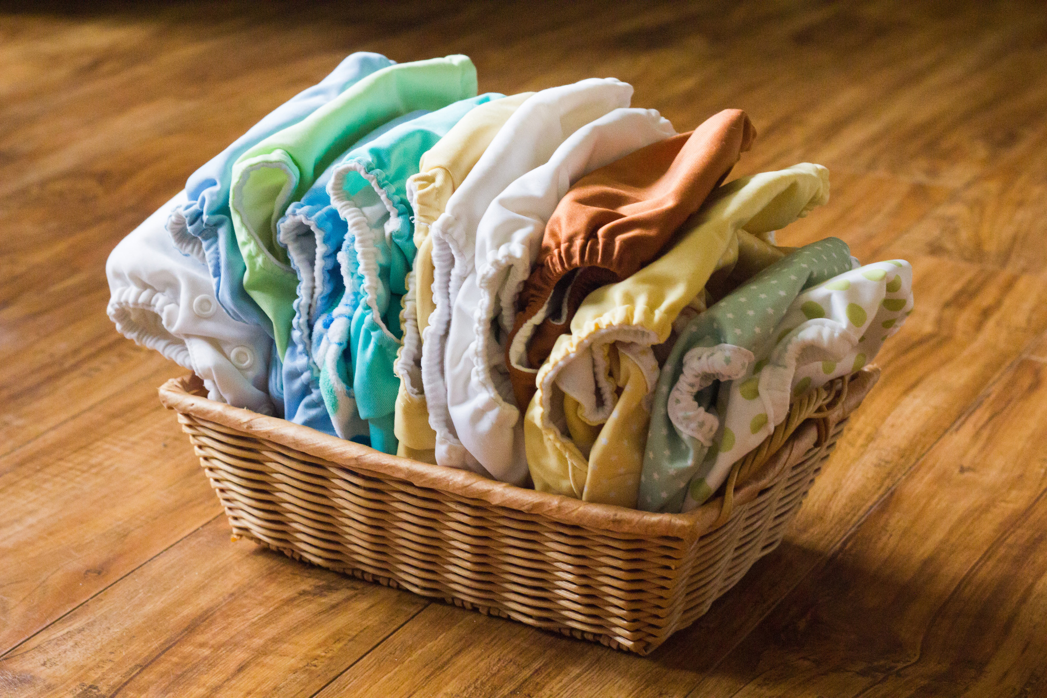 Cloth Diapers in a basket